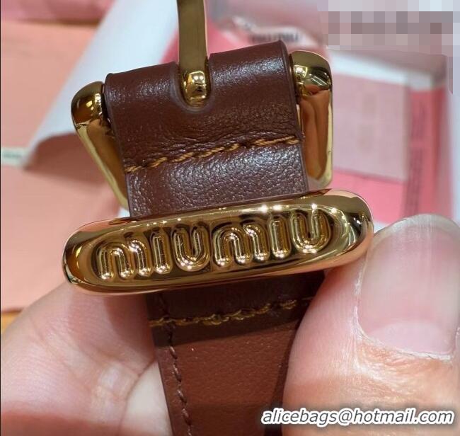 Buy Fashionable Miu Miu Women's Leather Belt 2cm 0617 Brown/Gold 2025