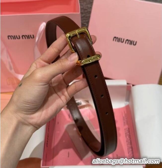 Buy Fashionable Miu Miu Women's Leather Belt 2cm 0617 Brown/Gold 2025