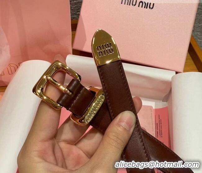 Buy Fashionable Miu Miu Women's Leather Belt 2cm 0617 Brown/Gold 2025