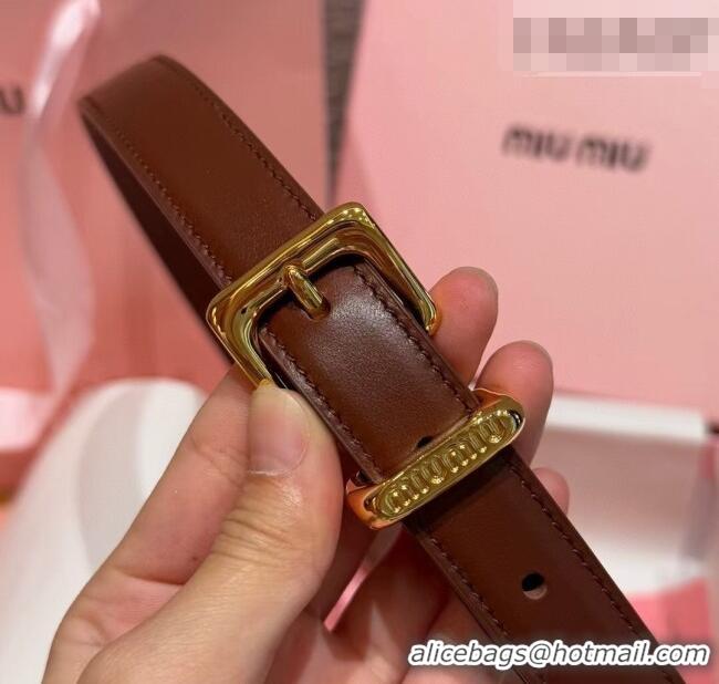 Buy Fashionable Miu Miu Women's Leather Belt 2cm 0617 Brown/Gold 2025