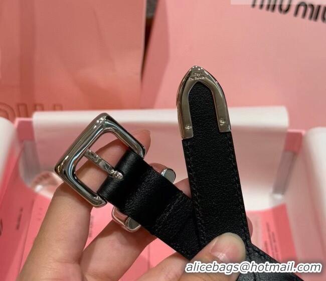 Grade Quality Miu Miu Women's Leather Belt 2cm 0617 Black/Silver 2025