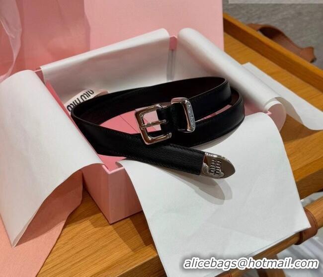 Grade Quality Miu Miu Women's Leather Belt 2cm 0617 Black/Silver 2025