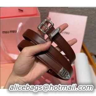 Luxury Cheap Miu Miu Women's Leather Belt 2cm 0617 Brown/Silver 2025