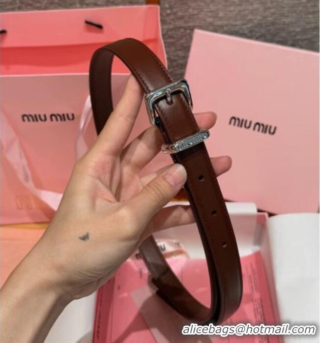 Luxury Cheap Miu Miu Women's Leather Belt 2cm 0617 Brown/Silver 2025