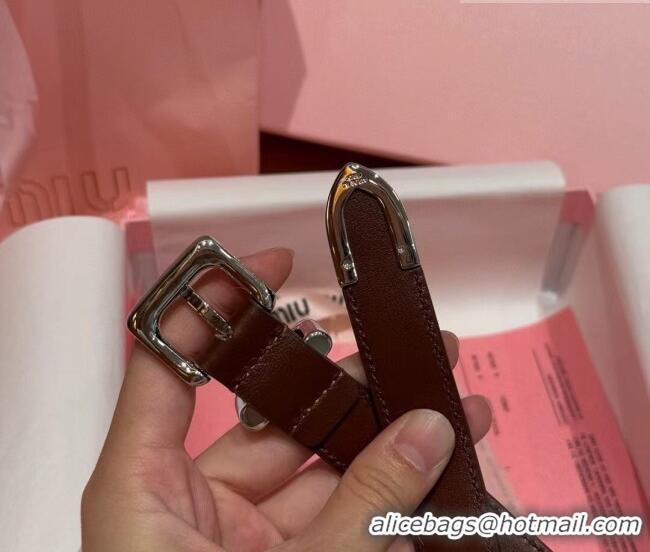 Luxury Cheap Miu Miu Women's Leather Belt 2cm 0617 Brown/Silver 2025