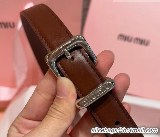 Luxury Cheap Miu Miu Women's Leather Belt 2cm 0617 Brown/Silver 2025