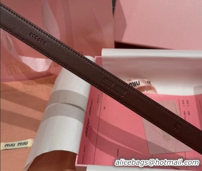 Luxury Cheap Miu Miu Women's Leather Belt 2cm 0617 Brown/Silver 2025