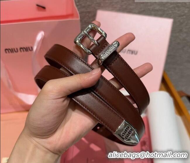 Luxury Cheap Miu Miu Women's Leather Belt 2cm 0617 Brown/Silver 2025