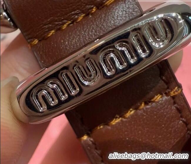 Luxury Cheap Miu Miu Women's Leather Belt 2cm 0617 Brown/Silver 2025