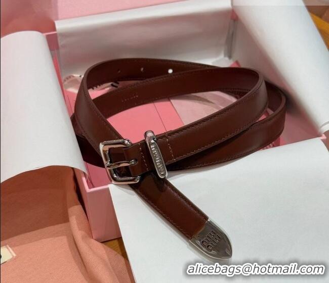 Luxury Cheap Miu Miu Women's Leather Belt 2cm 0617 Brown/Silver 2025