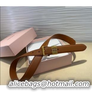 Buy Fashionable Miu Miu Leather Belt 3cm with Pin Buckle MM20250725 Brown 2025