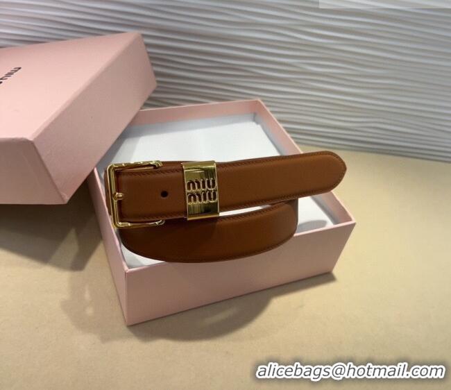 Buy Fashionable Miu Miu Leather Belt 3cm with Pin Buckle MM20250725 Brown 2025