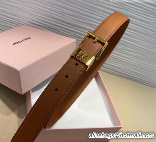 Buy Fashionable Miu Miu Leather Belt 3cm with Pin Buckle MM20250725 Brown 2025
