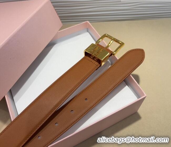 Buy Fashionable Miu Miu Leather Belt 3cm with Pin Buckle MM20250725 Brown 2025