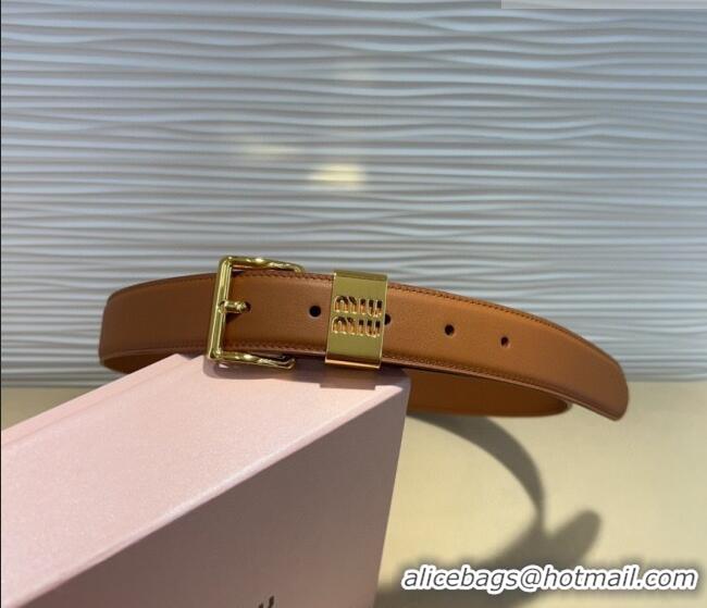 Buy Fashionable Miu Miu Leather Belt 3cm with Pin Buckle MM20250725 Brown 2025