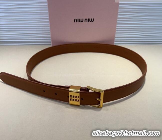Buy Fashionable Miu Miu Leather Belt 3cm with Pin Buckle MM20250725 Brown 2025