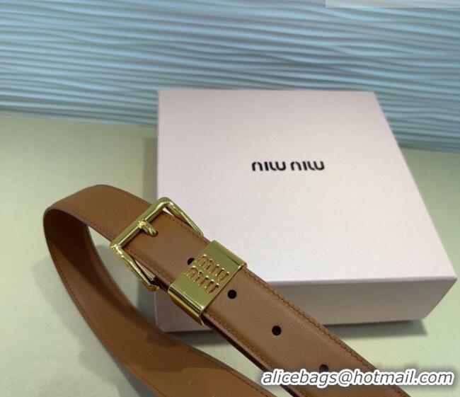 Buy Fashionable Miu Miu Leather Belt 3cm with Pin Buckle MM20250725 Brown 2025