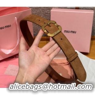 Top Design Miu Miu Belt 3.5cm in Suede and Calfskin Leather MM26010401 Light Brown/Gold 2025