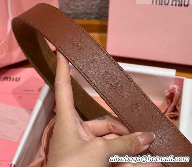 Top Design Miu Miu Belt 3.5cm in Suede and Calfskin Leather MM26010401 Light Brown/Gold 2025