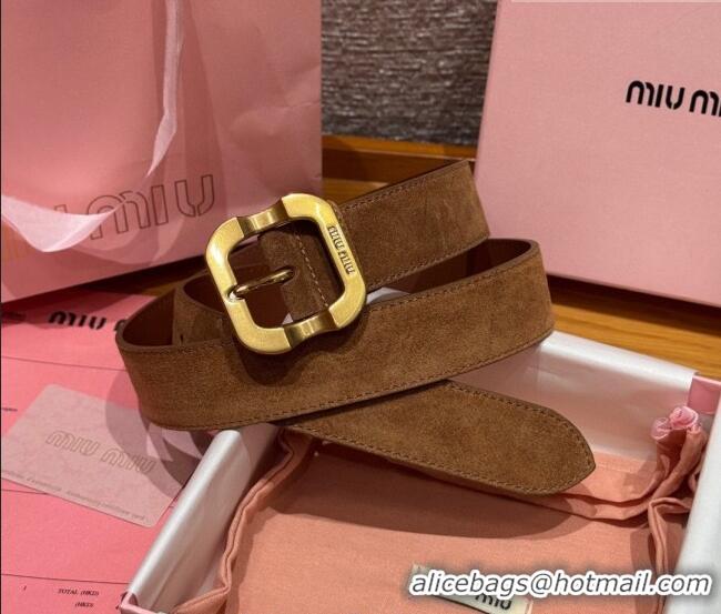 Top Design Miu Miu Belt 3.5cm in Suede and Calfskin Leather MM26010401 Light Brown/Gold 2025