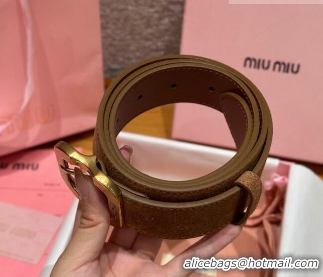 Top Design Miu Miu Belt 3.5cm in Suede and Calfskin Leather MM26010401 Light Brown/Gold 2025