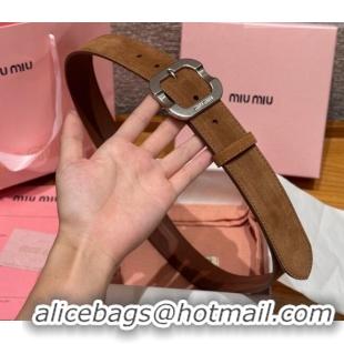 New Cheap Miu Miu Belt 3.5cm in Suede and Calfskin Leather MM26010401 Light Brown/Silver 2025