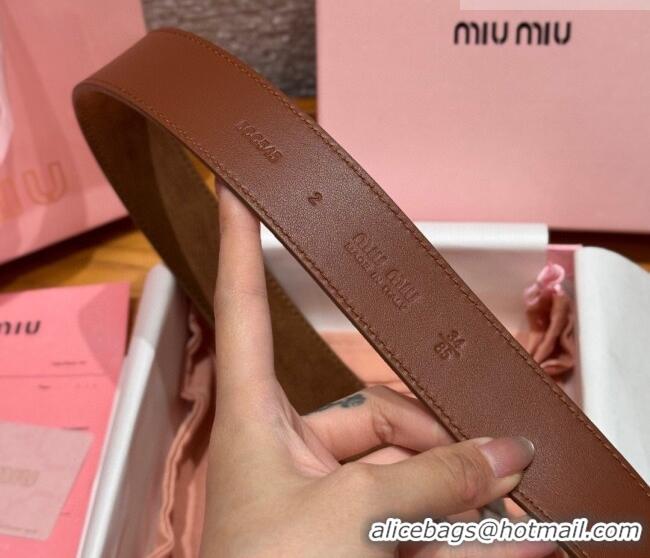 New Cheap Miu Miu Belt 3.5cm in Suede and Calfskin Leather MM26010401 Light Brown/Silver 2025
