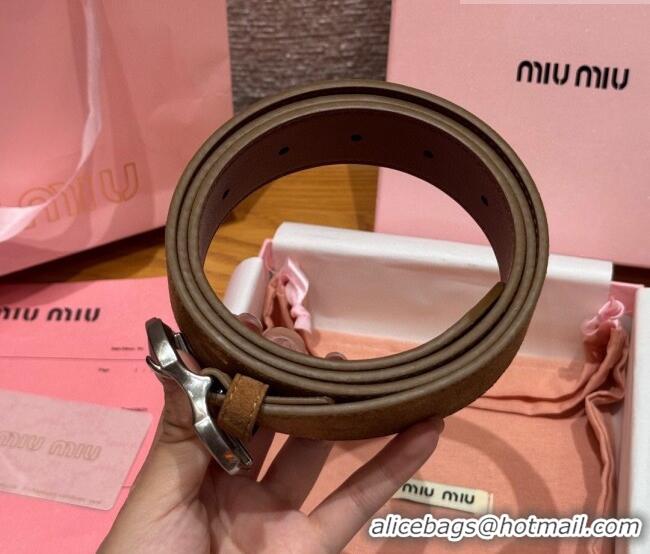 New Cheap Miu Miu Belt 3.5cm in Suede and Calfskin Leather MM26010401 Light Brown/Silver 2025