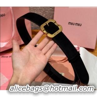 Low Price Miu Miu Belt 3.5cm in Suede and Calfskin Leather MM26010401 Black/Gold 2025