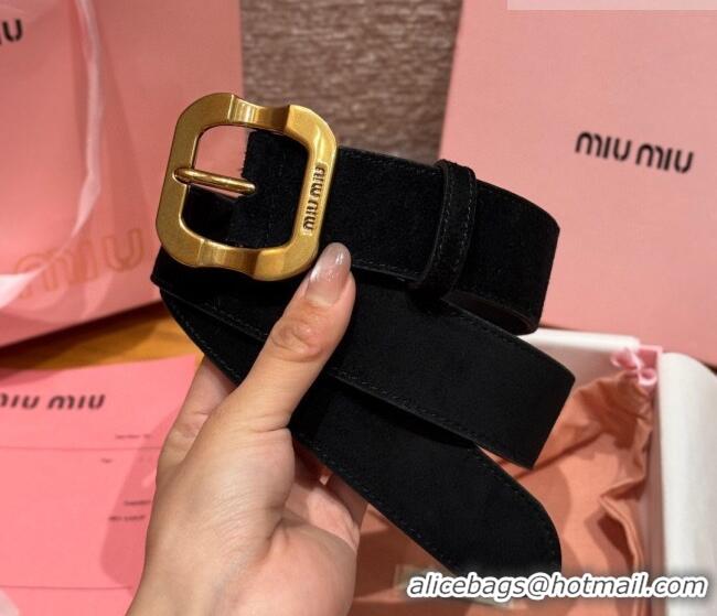 Low Price Miu Miu Belt 3.5cm in Suede and Calfskin Leather MM26010401 Black/Gold 2025