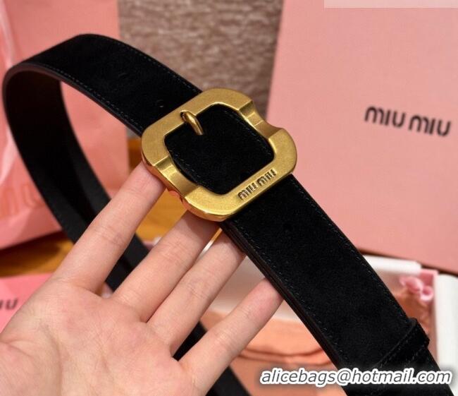 Low Price Miu Miu Belt 3.5cm in Suede and Calfskin Leather MM26010401 Black/Gold 2025