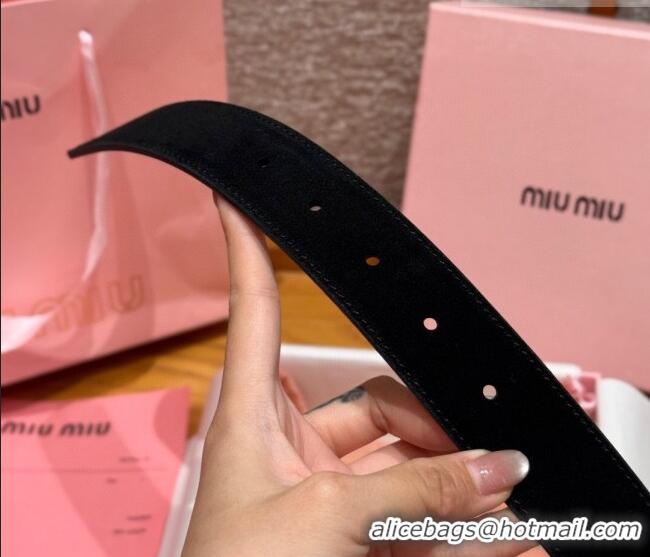 Low Price Miu Miu Belt 3.5cm in Suede and Calfskin Leather MM26010401 Black/Gold 2025