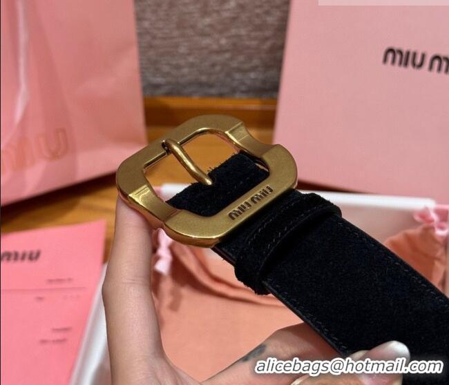 Low Price Miu Miu Belt 3.5cm in Suede and Calfskin Leather MM26010401 Black/Gold 2025