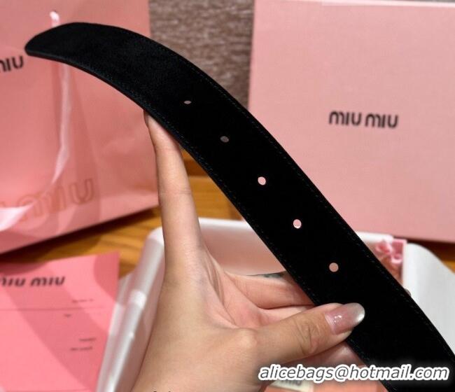 Market Sells Miu Miu Belt 3.5cm in Suede and Calfskin Leather MM26010401 Black/Silver 2025