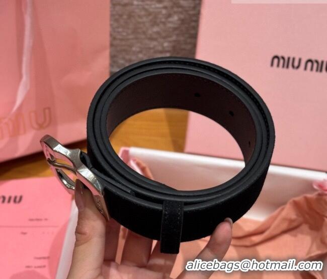 Market Sells Miu Miu Belt 3.5cm in Suede and Calfskin Leather MM26010401 Black/Silver 2025
