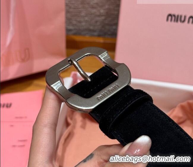 Market Sells Miu Miu Belt 3.5cm in Suede and Calfskin Leather MM26010401 Black/Silver 2025