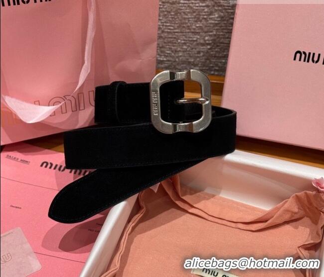 Market Sells Miu Miu Belt 3.5cm in Suede and Calfskin Leather MM26010401 Black/Silver 2025