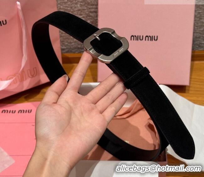Market Sells Miu Miu Belt 3.5cm in Suede and Calfskin Leather MM26010401 Black/Silver 2025