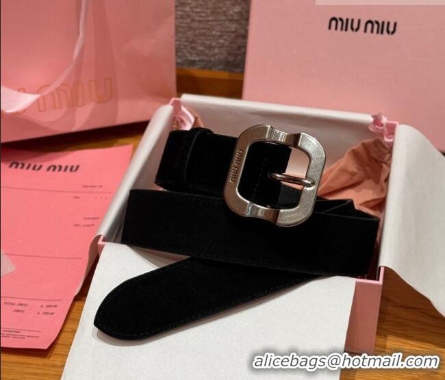 Market Sells Miu Miu Belt 3.5cm in Suede and Calfskin Leather MM26010401 Black/Silver 2025
