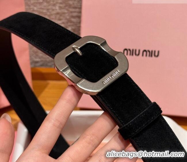 Market Sells Miu Miu Belt 3.5cm in Suede and Calfskin Leather MM26010401 Black/Silver 2025