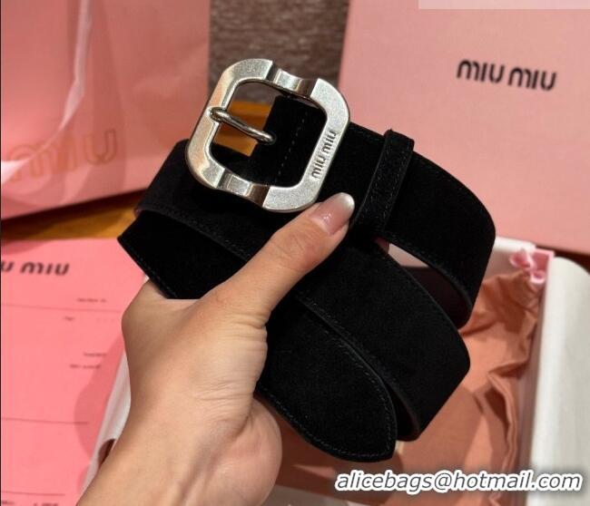 Market Sells Miu Miu Belt 3.5cm in Suede and Calfskin Leather MM26010401 Black/Silver 2025