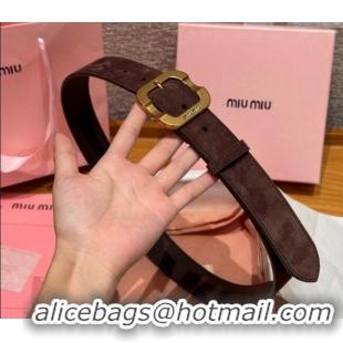 Best Product Miu Miu Belt 3.5cm in Suede and Calfskin Leather MM26010401 Dark Brown/Gold 2025