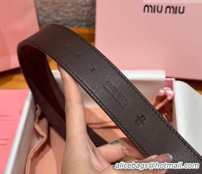 Best Product Miu Miu Belt 3.5cm in Suede and Calfskin Leather MM26010401 Dark Brown/Gold 2025