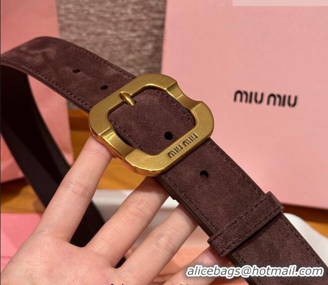 Best Product Miu Miu Belt 3.5cm in Suede and Calfskin Leather MM26010401 Dark Brown/Gold 2025