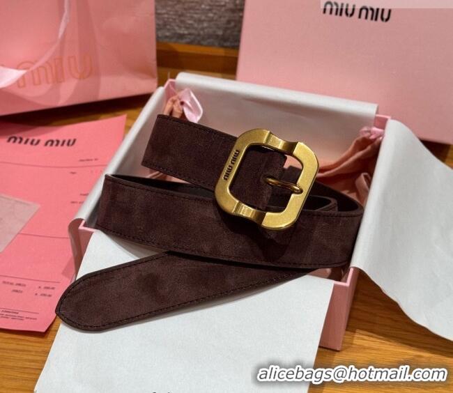 Best Product Miu Miu Belt 3.5cm in Suede and Calfskin Leather MM26010401 Dark Brown/Gold 2025