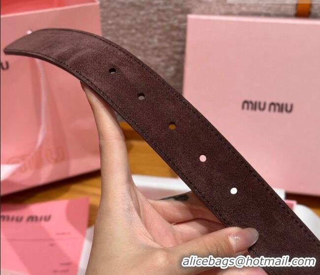 Best Product Miu Miu Belt 3.5cm in Suede and Calfskin Leather MM26010401 Dark Brown/Gold 2025