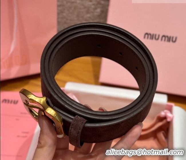 Best Product Miu Miu Belt 3.5cm in Suede and Calfskin Leather MM26010401 Dark Brown/Gold 2025