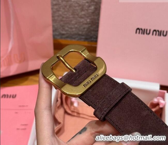 Best Product Miu Miu Belt 3.5cm in Suede and Calfskin Leather MM26010401 Dark Brown/Gold 2025