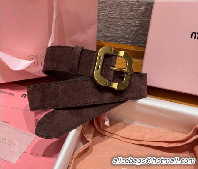 Best Product Miu Miu Belt 3.5cm in Suede and Calfskin Leather MM26010401 Dark Brown/Gold 2025