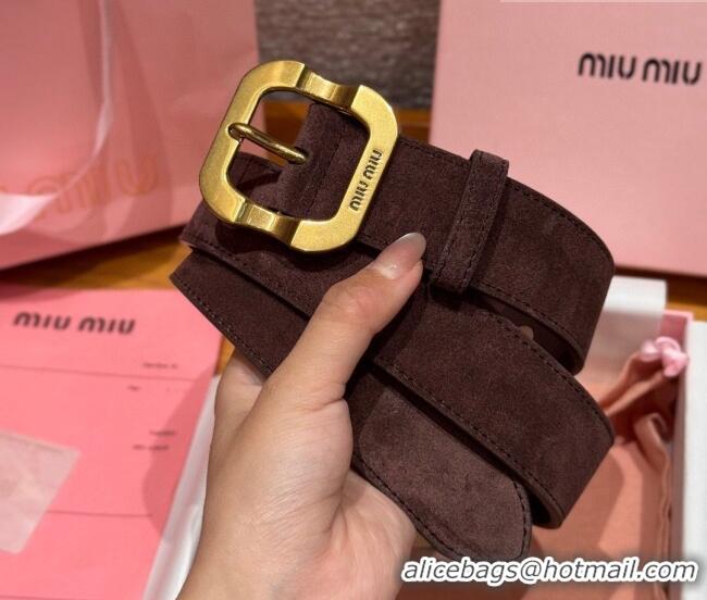 Best Product Miu Miu Belt 3.5cm in Suede and Calfskin Leather MM26010401 Dark Brown/Gold 2025